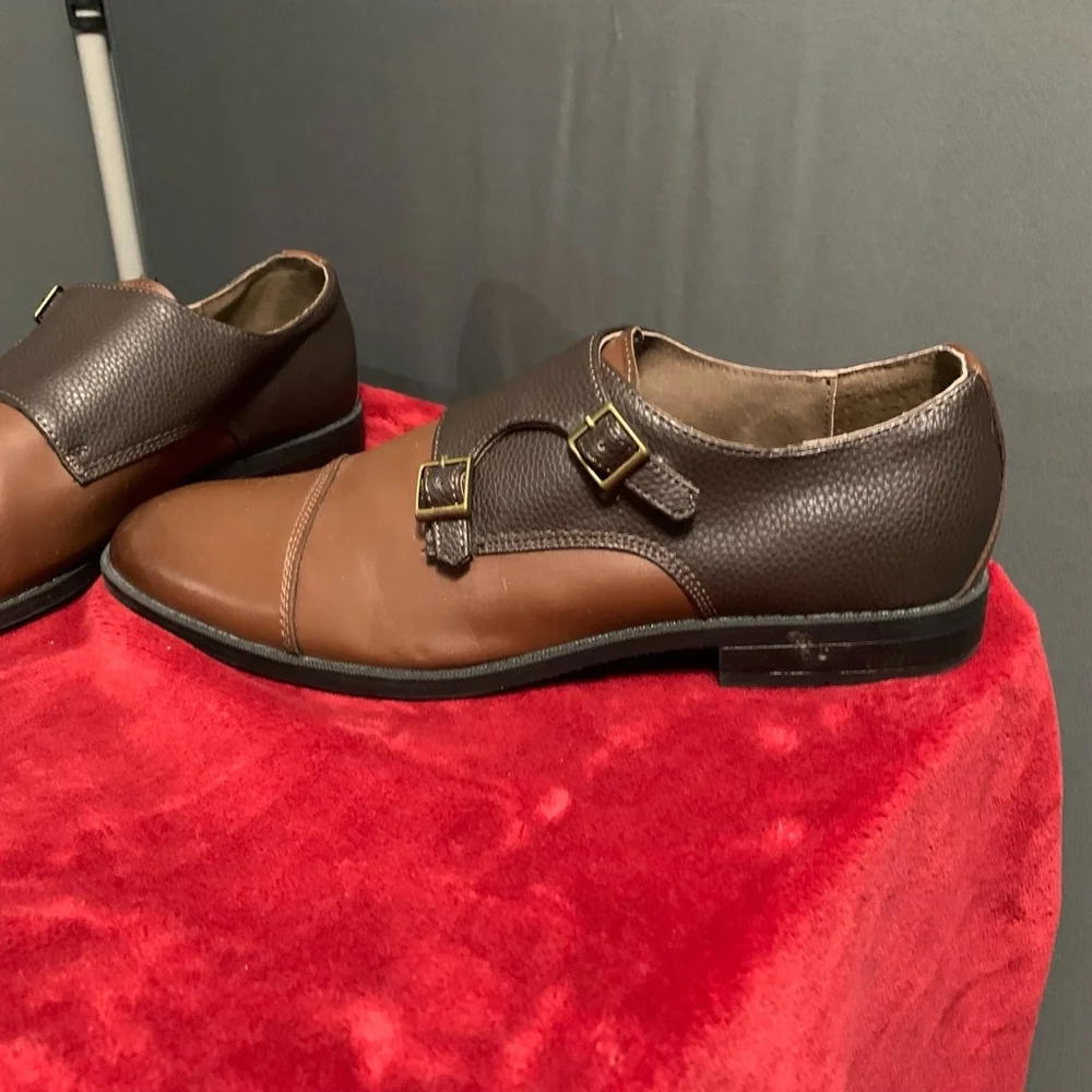 Men's Joseph Abboud Brown Leather Monk Strap Shoes Size 13